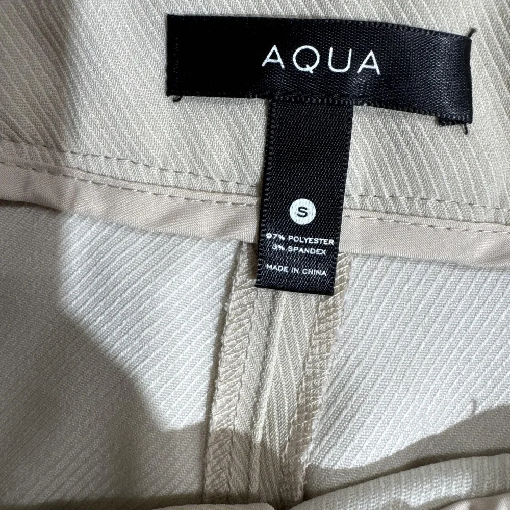 Aqua Pants‎ Womens Small Beige Wide Leg High Rise Pocket Stretch Trousers Office
